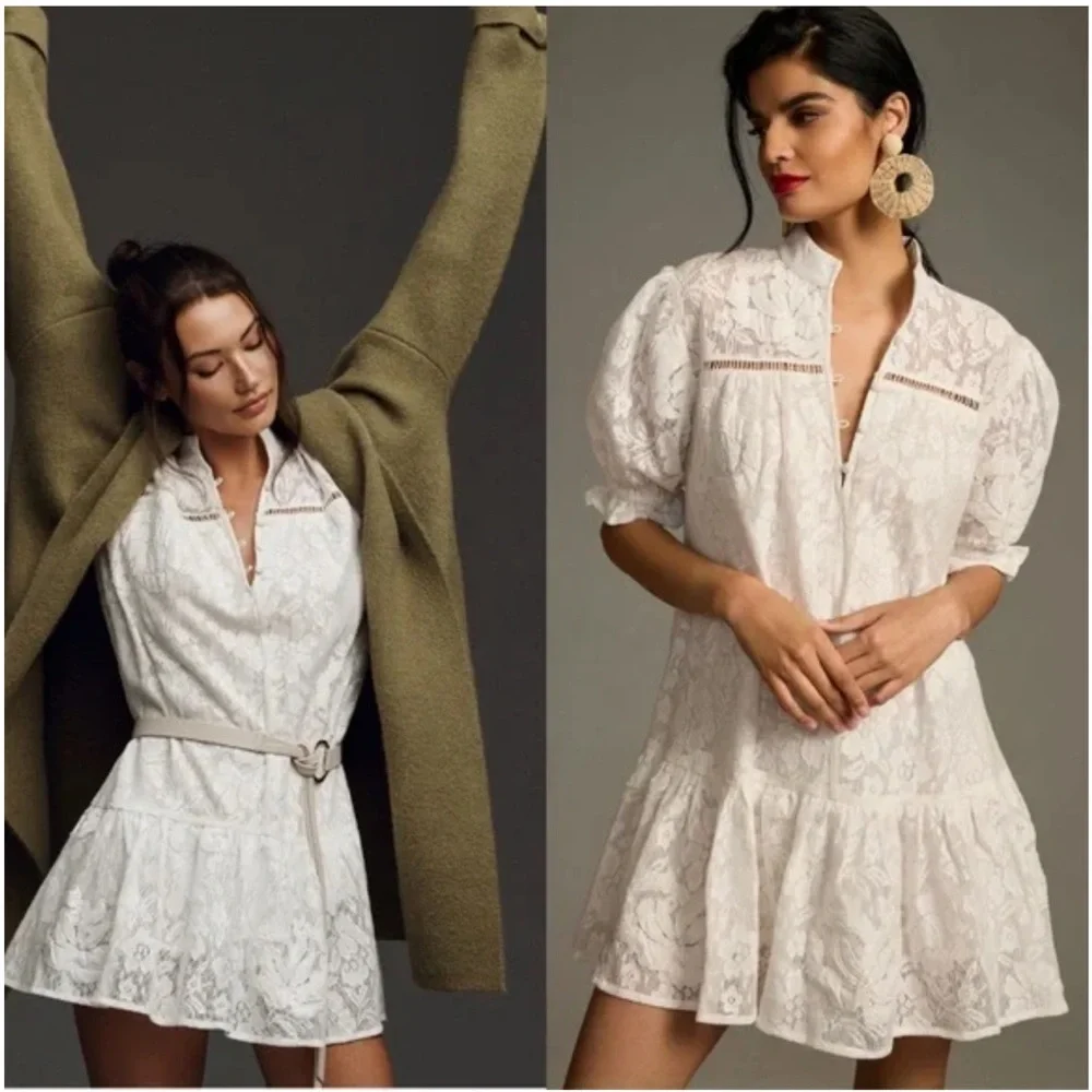 Anthropologie Porridge Tiered Lace Tunic Dress - Picture 1 of 14